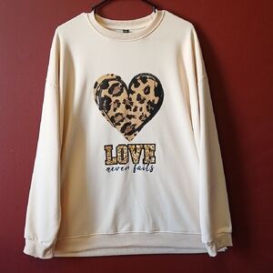 Cream Leopard Heart Sweater